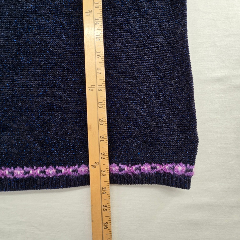 Talbots Fair Isle Pullover Sweater L Navy Purple Metallic Shimmer Crewneck - Picture 6 of 9